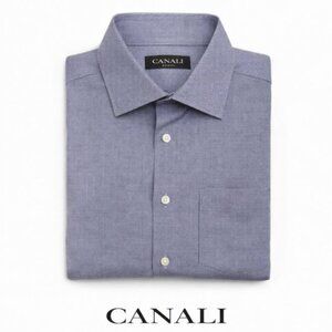 Canali Light Blue Micro-Check Dress Shirt 46 / 18 cotton Professional Men's